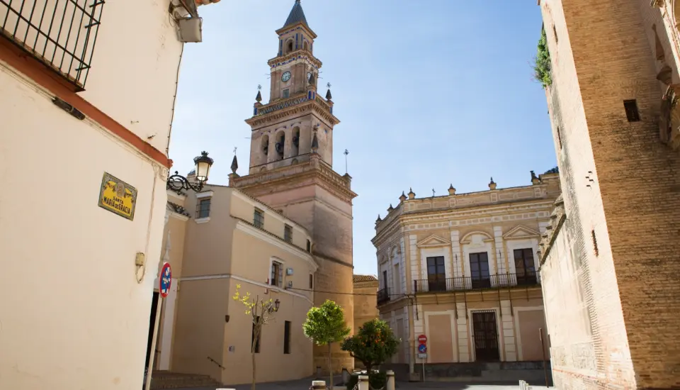 Iglesia de Santa María (Carmona) Torre en plaza histórica de un pueblo español